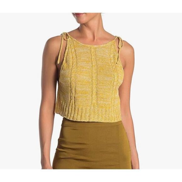 Free People Bombshell Cropped Knitted Sleeveless Top Mustard Yellow sz Small - Picture 4 of 10